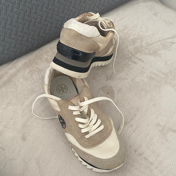 Tory Burch Cream & Beige Suede Mesh Lace-Up Sneakers - Picture 4 of 4